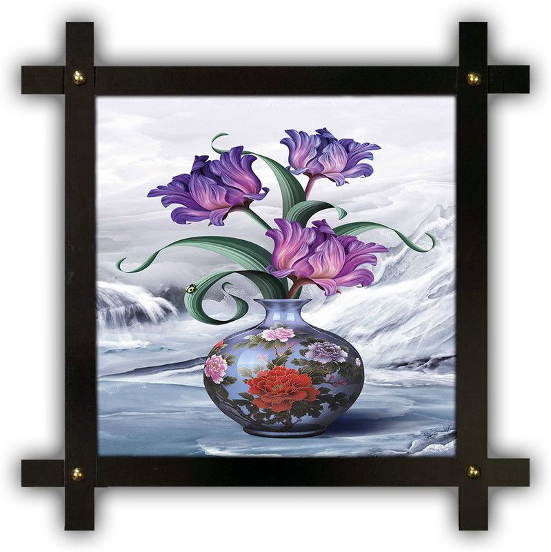 Poster N Frames Cross Wooden Frame Hand-Crafted with photo of Flower (floral) 18316-crossframe Digital Reprint 16.5 inch x 16.5 inch Painting  (With Frame)