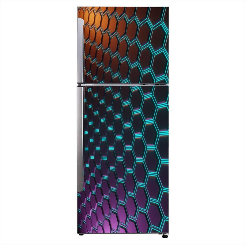 Advait Designs 60 cm Advait Designs Decorative abstract hexagon glowing tiles Extra Large Fridge Sticker Self Adhesive Sticker  (Pack of 1)