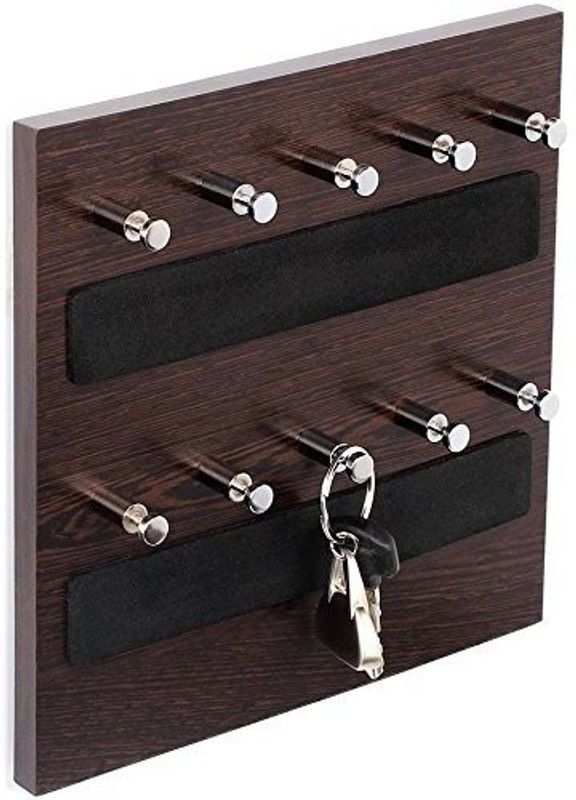 FLIPZON Key Hold - Wall Mounted Key Holder/Key Rack Hooks - 10 Hooks- 2 Layer Wood Key Holder  (10 Hooks)