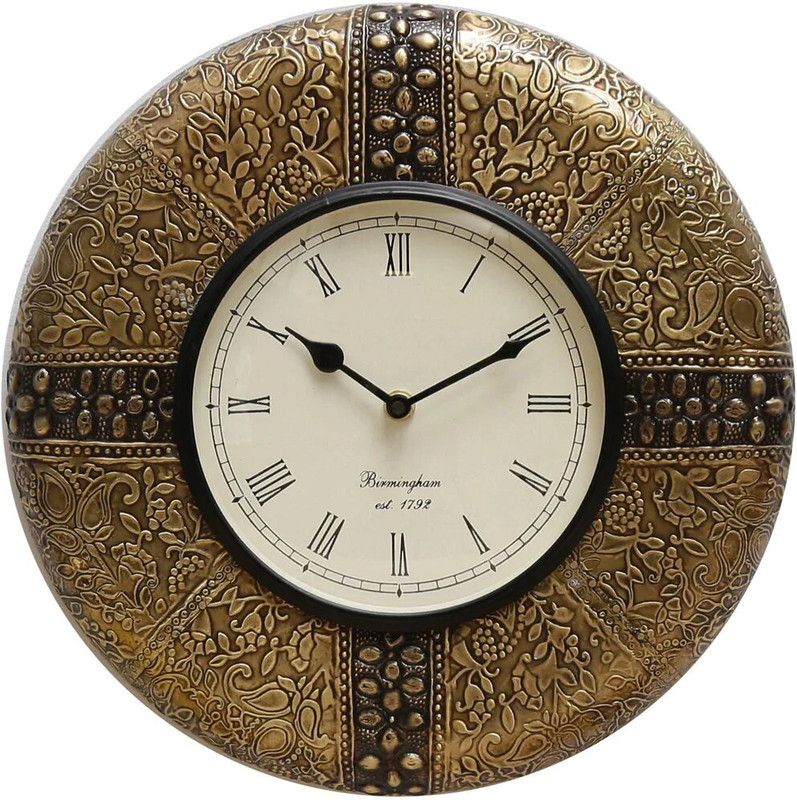 Craft Edge Analog 18 cm X 16 cm Wall Clock  (Gold, With Glass, Standard)