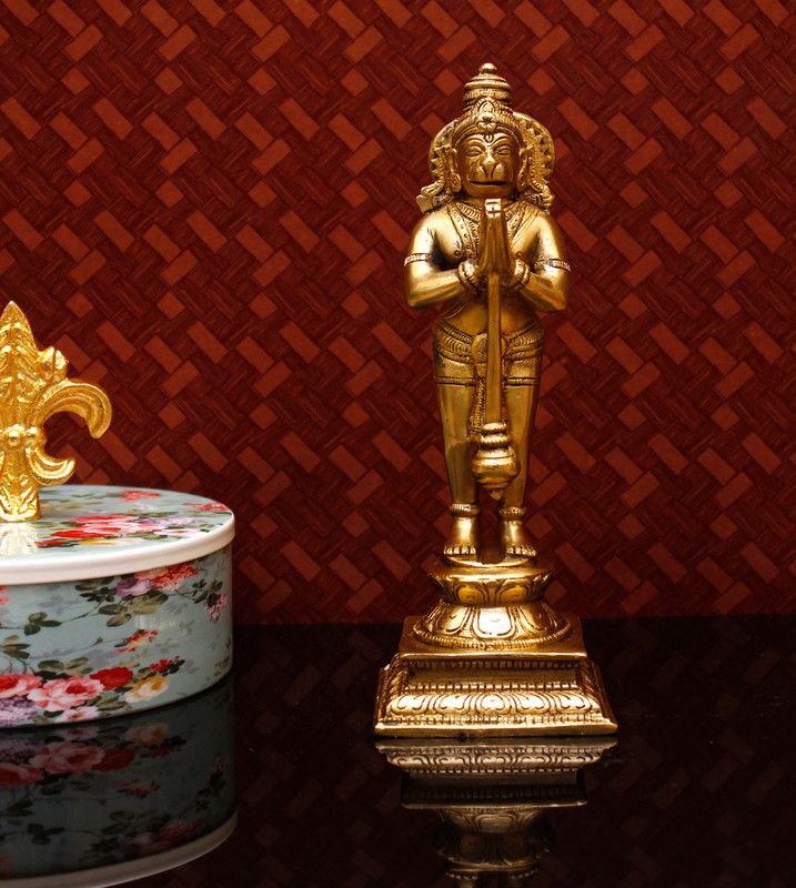 StatueStudio Hanuman Statue Bajrangbali Idol Hanuman Murti for Home Décor & New Year Gift Decorative Showpiece - 20.32 cm  (Brass, Gold)
