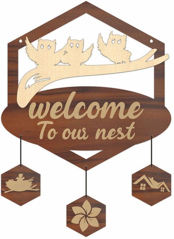 KREEPO Welcome to Our Nest-Tiny Birds Cut-Out Wall Hanging Plaque for Home Decor_K68  (18 inch X 18 inch, Multicolor)