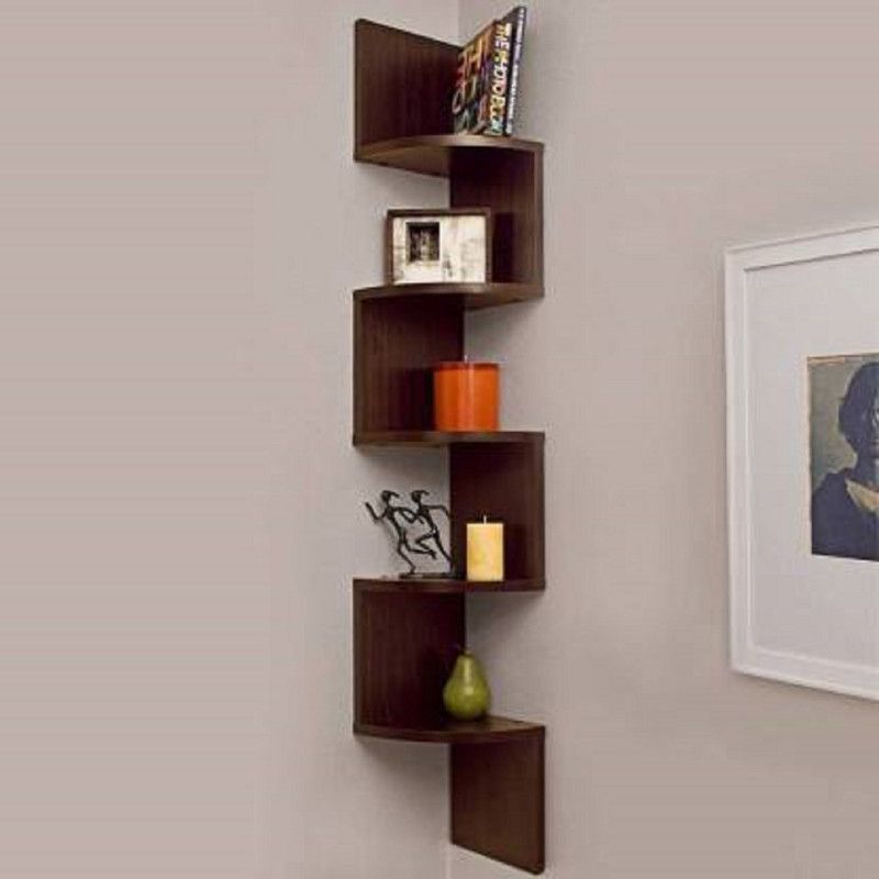 SZHC Corner Wall Mount Shelf Racks Wall Shelves Book Shelf ( Brown) MDF (Medium Density Fiber) Wall Shelf  (Number of Shelves - 5, Brown)