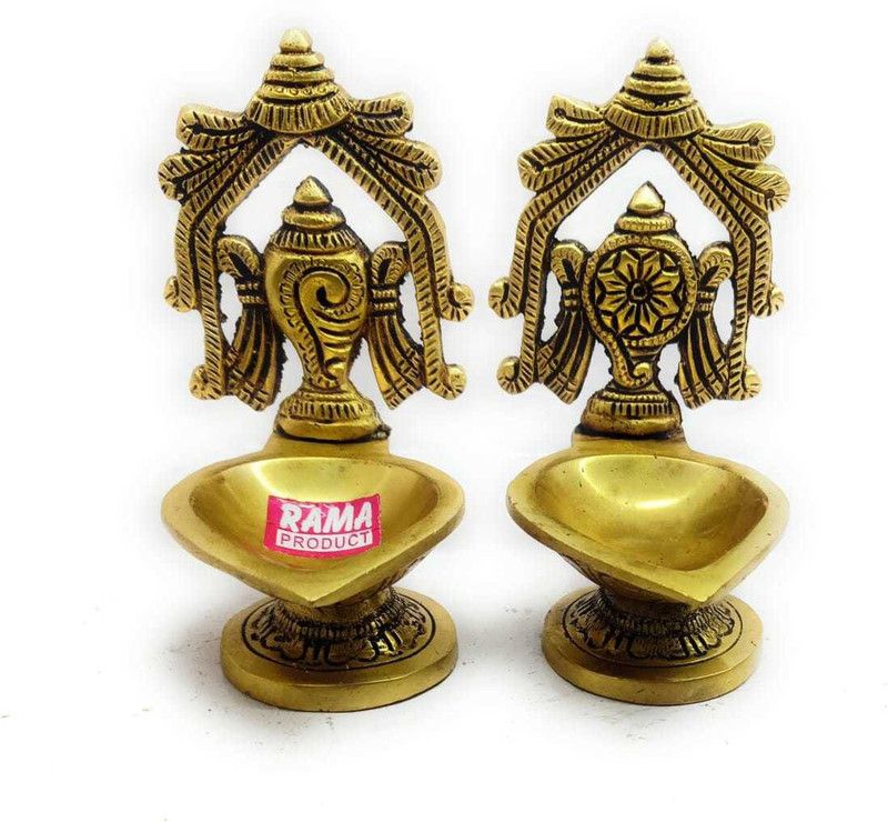 RAMA METAL BRASS VISHNU SANKH CHAKRA DEEPAK SET Brass (Pack of 2) Table Diya Set  (Height: 4.5 inch)
