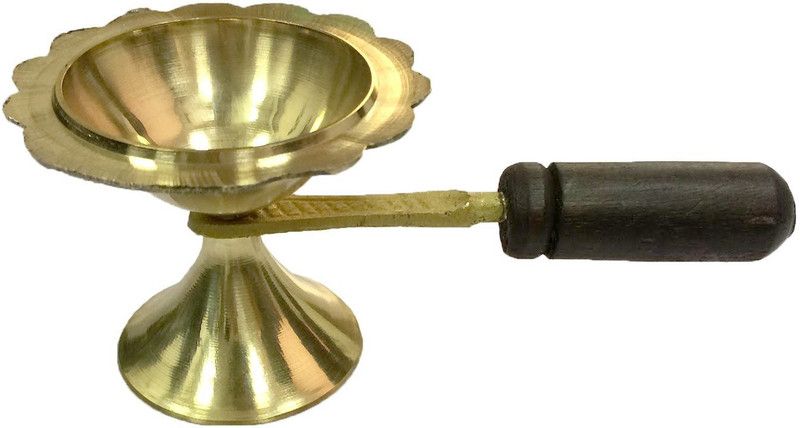 Bansiwal Brass Table Diya | Oil/Ghee Lamp | Puja Diya with Long Wooden Handle for Grip and Safety Brass Table Diya  (Height: 2.95 inch)