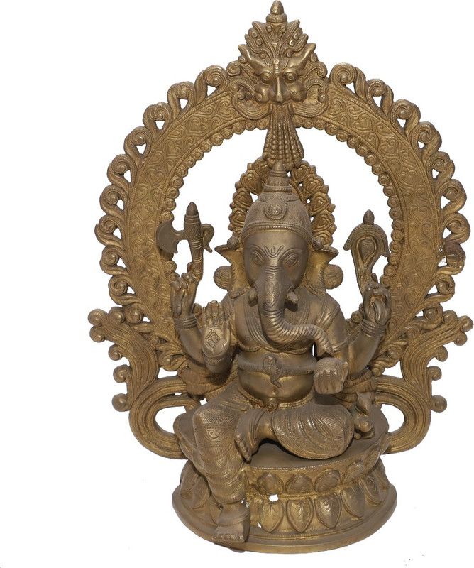 cottage handicraft GANESH Decorative Showpiece - 38 cm  (Brass, Gold)