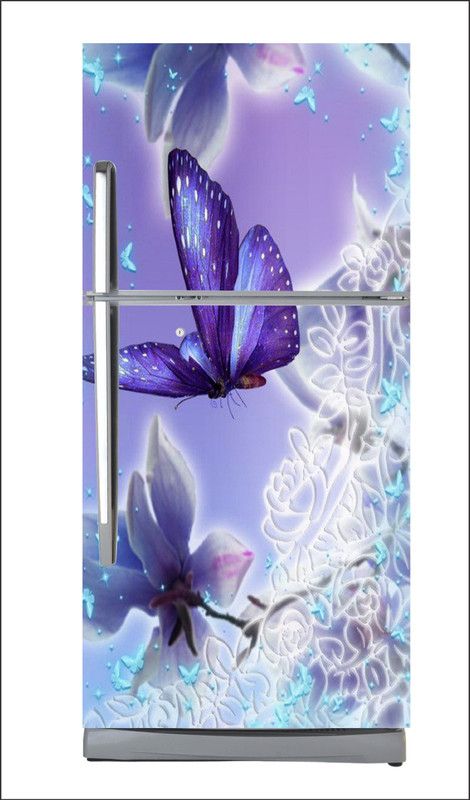 Decoration designs 60 cm beautiful butterfly of Fridge wallpaperWallpaer_Water Adhesive Vinyl Sticker Fridge Wrap Decorative Wall Sticker (PVC Vinyl Multicolor) Size 60x160 cm Self Adhesive Sticker  (Pack of 1)