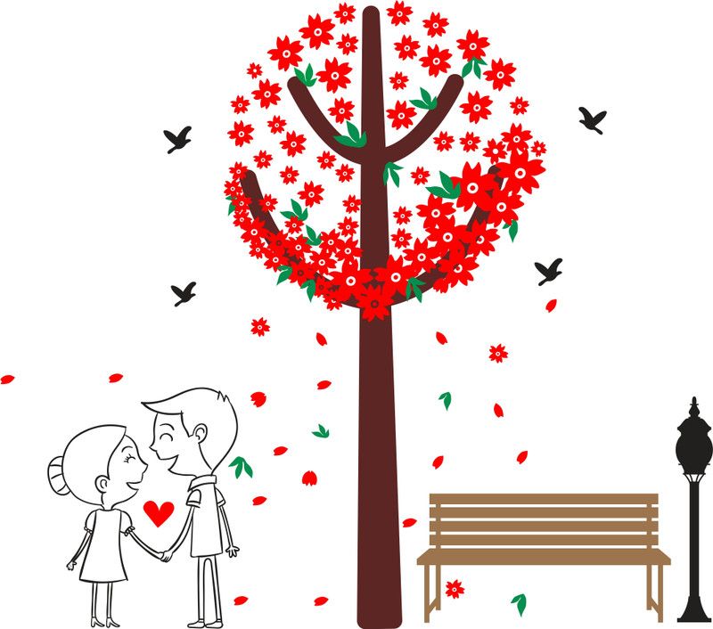 Psychedelic Collection 133 cm Beautiful flower tree with birds couple love pvc vinyl multicolor decorative wall sticker for wall decoration size : 133 Cm X 150 Cm Self Adhesive Sticker  (Pack of 1)