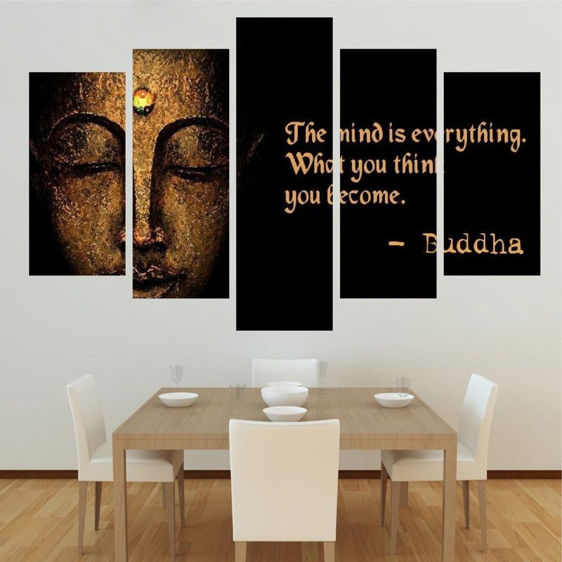 Decoration Stickers 79 cm Buddha Five Piece Poster wall Covering Area-(W 79 X H 49) Self Adhesive Sticker  (Pack of 1)