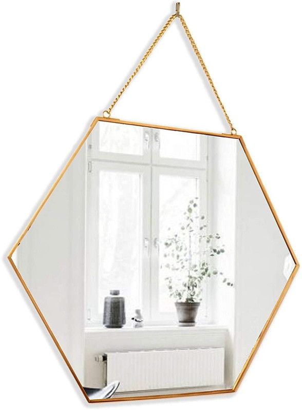 ARTINCO 15045MR Decorative Mirror  (Hexagonal Finish : Antique Brass)