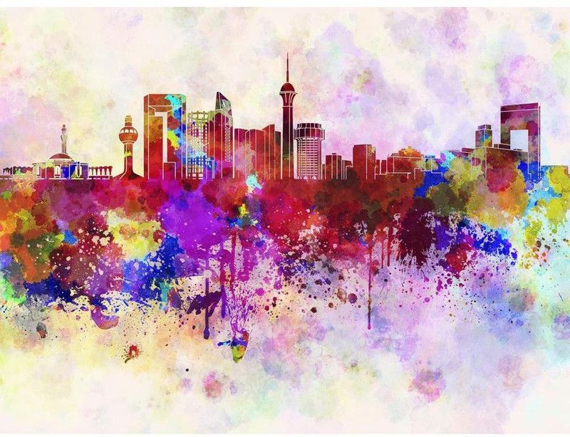 Artzfolio 108.458 cm Jeddah, Saudi Arabia Skyline In Watercolor Peel & Stick Vinyl Wall Sticker 42.7inch x 32inch (108.4cms x 81.3cms) Self Adhesive Sticker  (Pack of 1)