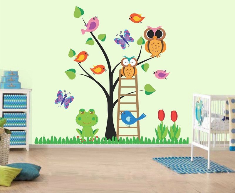 Asmi Collections 110 cm Kids Tree Birds Butterfly Flowers Removable Sticker  (Pack of 1)