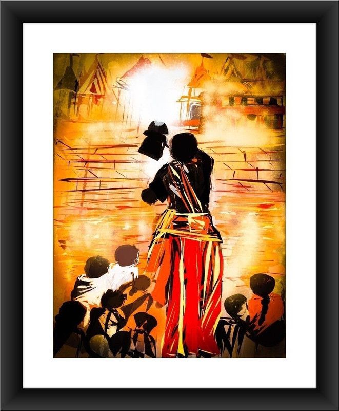 Ganga Aarti Banaras Ghat Framed Wall Art Canvas Artwork For Home & Office Décor Digital Reprint 29 inch x 25 inch Painting