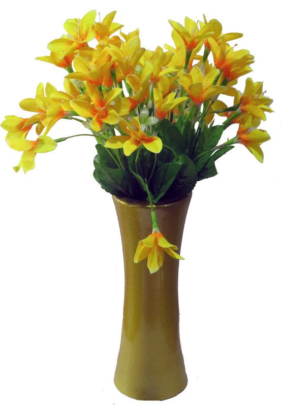 Emani  Artificial Flower Pot with Lilies Flower | Artificial Flower with Wooden Vase| Yellow Lily Artificial Flower with Pot  (15 inch, Pack of 1, Flower Bunch)