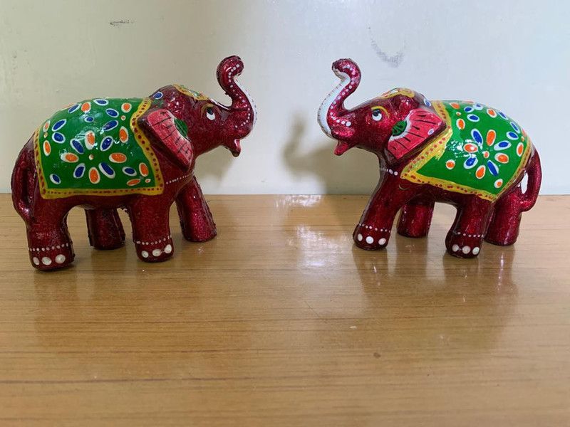 galcrafts handpainted handcrafted elephant showpiece for office// room// temple// gift // toy// decoration ( pack of 2 , red) Decorative Showpiece - 12 cm  (Paper Mache, Red, Multicolor)