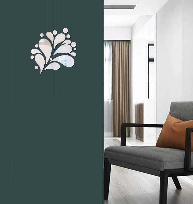 Aalam Designs 76.2 cm beautiful leaves & dots silver acrylic sticker Self Adhesive Sticker  (Pack of 1)