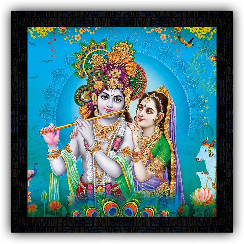 Poster N Frames framed poster of Radha Krishna-18339 Digital Reprint 14 inch x 14 inch Painting  (With Frame)