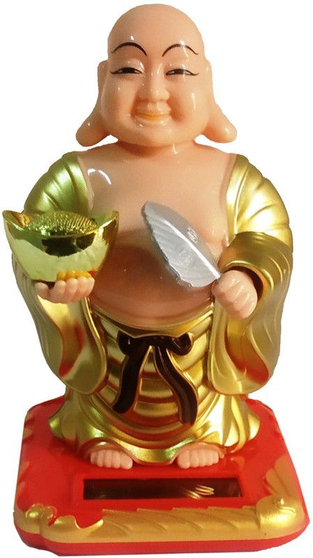 SP GIFT SPOT Solar Laughing Buddha waving Head & Hand Decorative Showpiece - 10 cm  (Plastic, Multicolor)