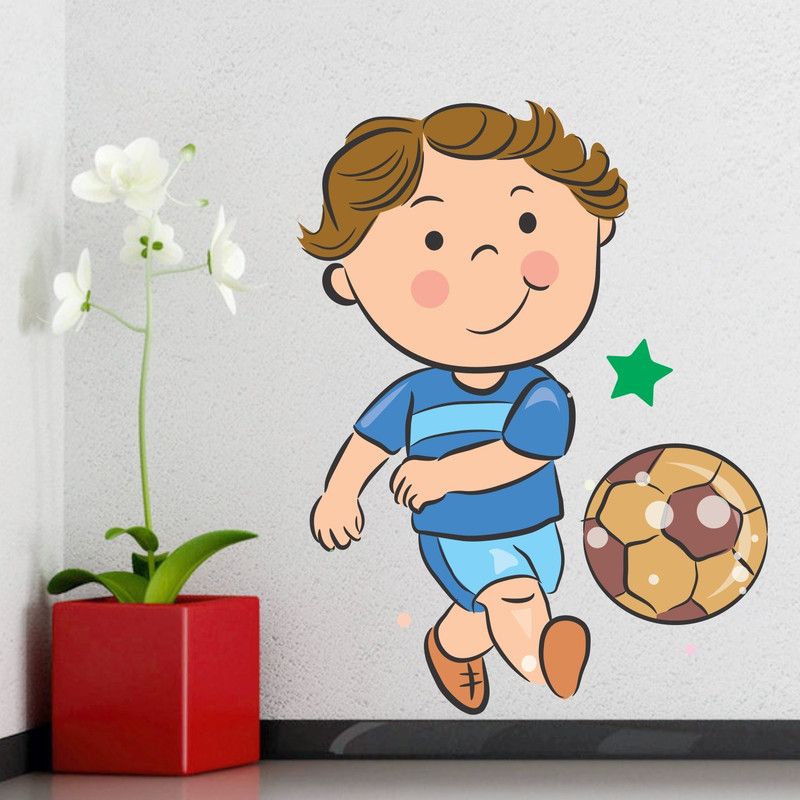StickMe 100 cm Lovely Little Boy Playing Football Wall Sticker - SM 399 Self Adhesive Sticker  (Pack of 1)