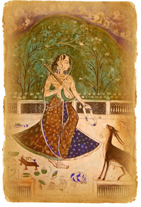 PRIME HOME DECOR 30.48 cm Beautiful Old Style Dancing girl With Deer HD Wall Poster | Wall Covring Size 12 inch X 18 Inch | Multicolor Wall Poster Self Adhesive Sticker  (Pack of 1)
