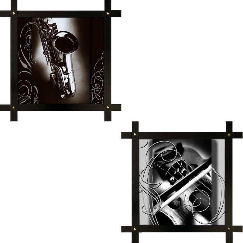 Poster N Frames 2(two) Hand-Crafted Decorative Style Wooden Frame with photo of Music and guitar each Size :16.5X16.5-inch (42x42-cm) Digital Reprint 16.5 inch x 16.5 inch Painting  (With Frame, Pack of 2)
