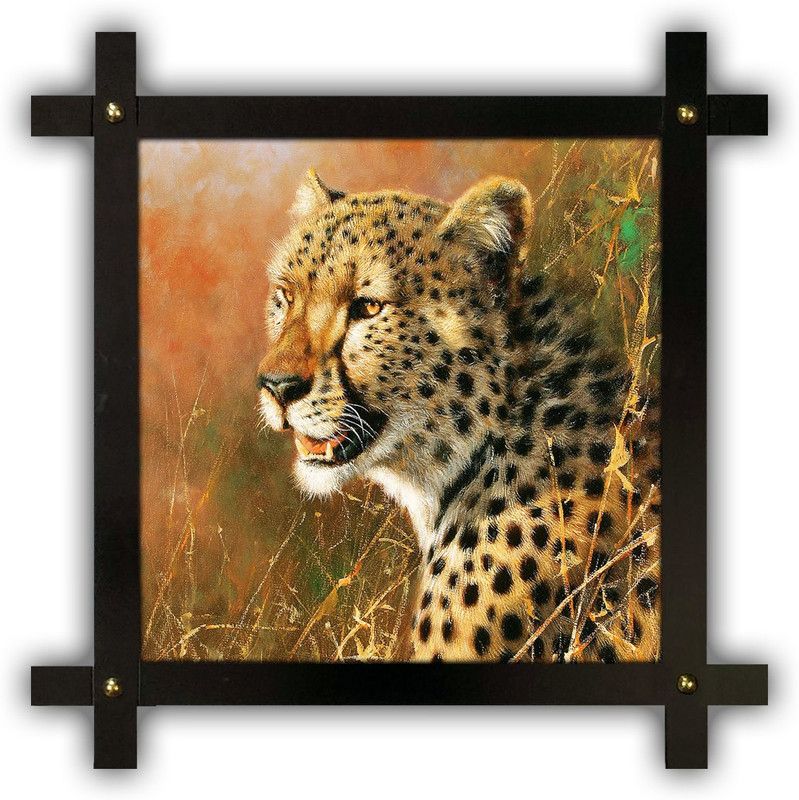 Poster N Frames Cross Wooden Frame Hand-Crafted with photo of chetah 19034- crossframe Digital Reprint 16.5 inch x 16.5 inch Painting  (With Frame)