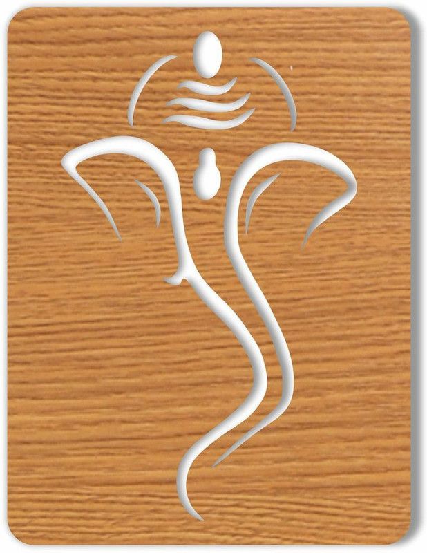CVANU Ganpati Face Wooden Signboard Double Sided Tape for Home, Office, Hotel_cv28 Pack of 2  (8 inch X 6 inch, Multicolor)