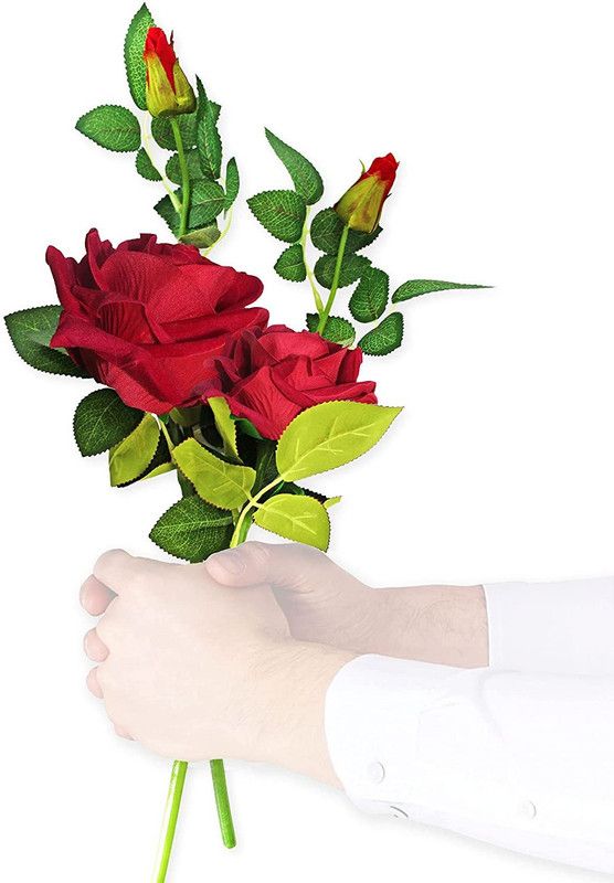Home Genie Red Rose Artificial Flower  (9.71 inch, Pack of 3, Single Flower)