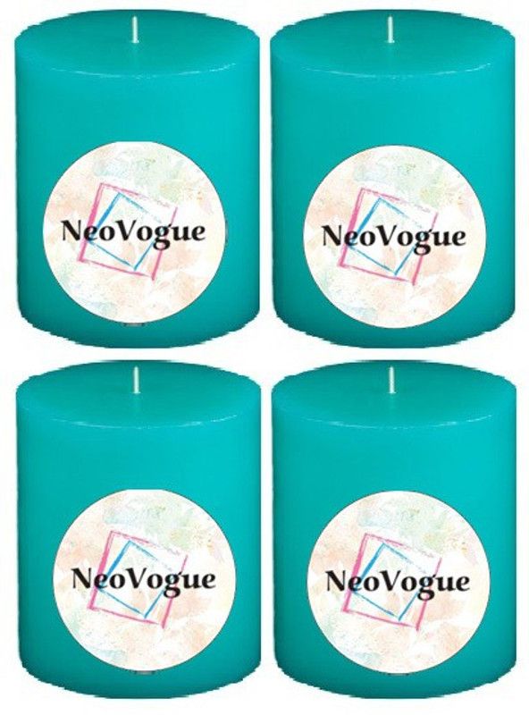 NeoVogue 3 X 2 Inch Scented Pillar Candles For Home Décor-Teal-Ocean Blue Candle  (Blue, Pack of 4)