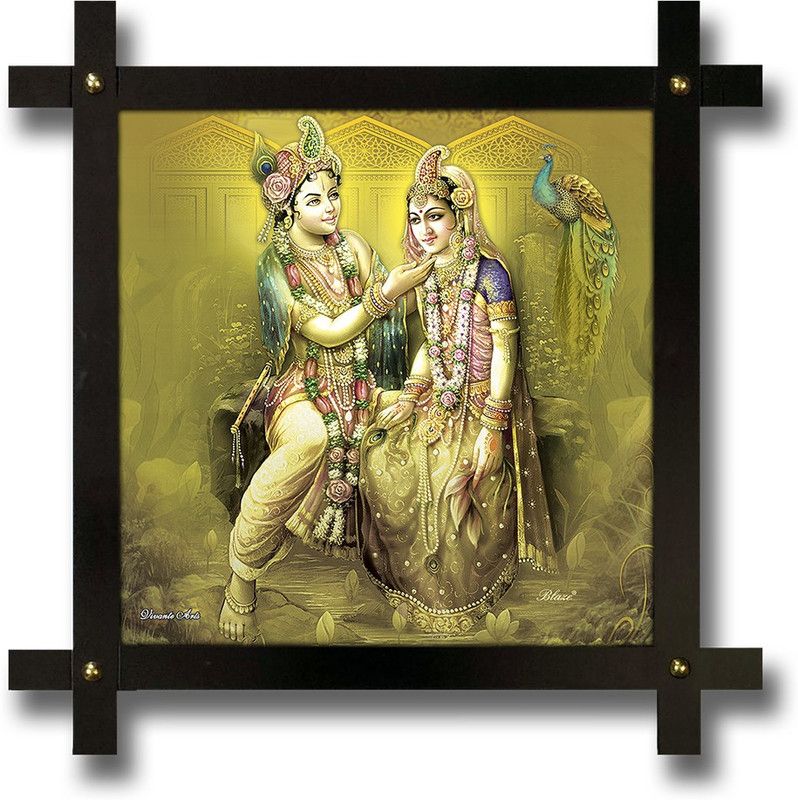 Poster N Frames Wooden Frame Hand-Crafted with photo of Radha Krishna Digital Reprint 16.5 inch x 16.5 inch Painting  (With Frame)