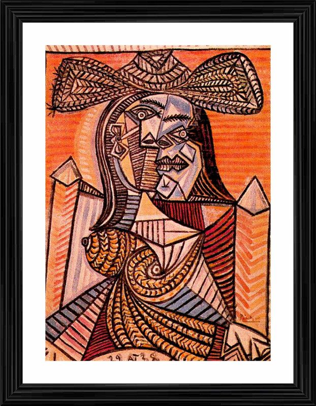 DecorAdventures *Seated Woman* (1938) by Pablo Picaso, Matt Satin Digital Reprint 24 inch x 18 inch Painting  (With Frame)