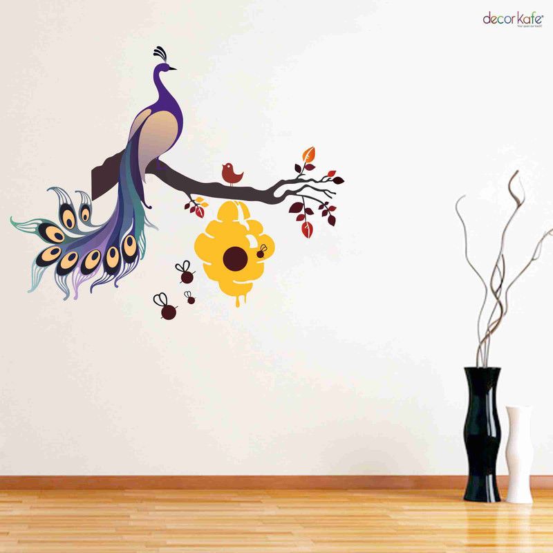 SUDARSHAN STICKER 117 cm Peacock Wall Decals Wall stickers Self Adhesive Sticker  (Pack of 1)