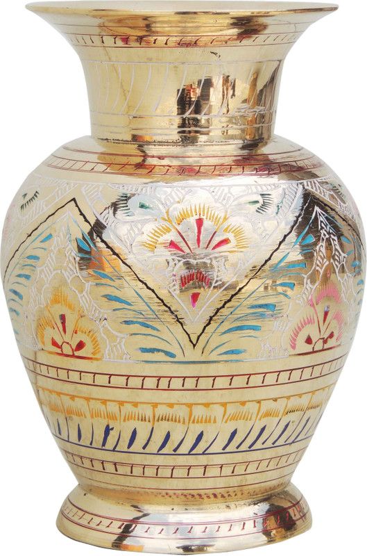 Brass Gift Center Flower pot with handwork colour Brass Vase  (5.5 inch, Multicolor)