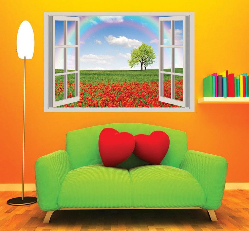 AY FASHION 60.96 cm 3D Wall Window Decal Stickers, PVC Self Adhesive Vinyl Wall Poster for Living Room, Hall, Play Room, Bedroom, Kitchen, Office(24 x 36 Inch)_WW052 Self Adhesive Sticker  (Pack of 1)