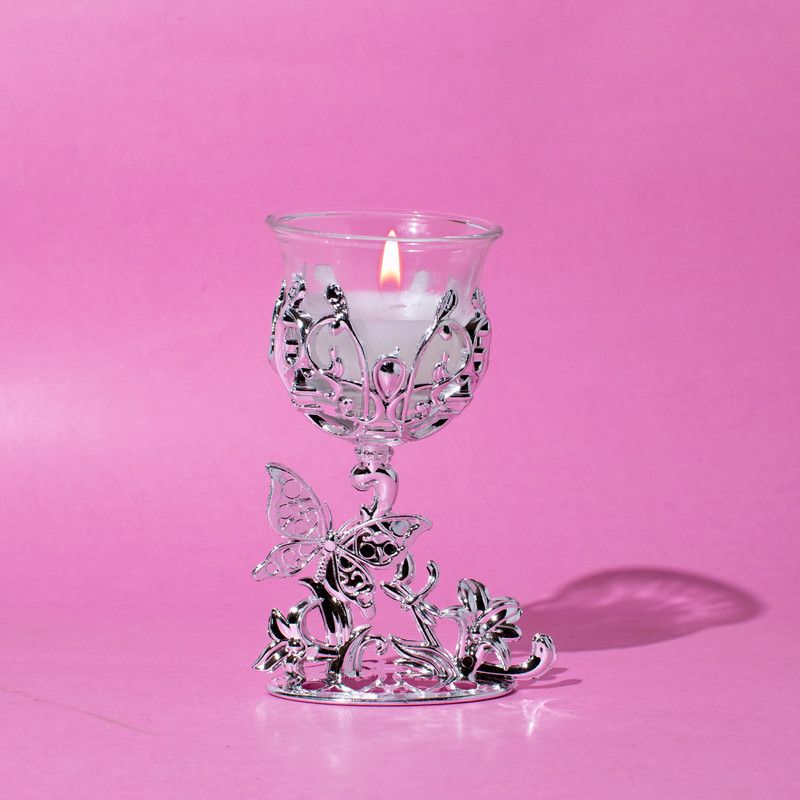 StatueStudio Silver Decorative Tealight Holder Valentine Gift for Girl Friend, Wife & Friends Plastic 1 - Cup Tealight Holder  (Silver, Pack of 1)