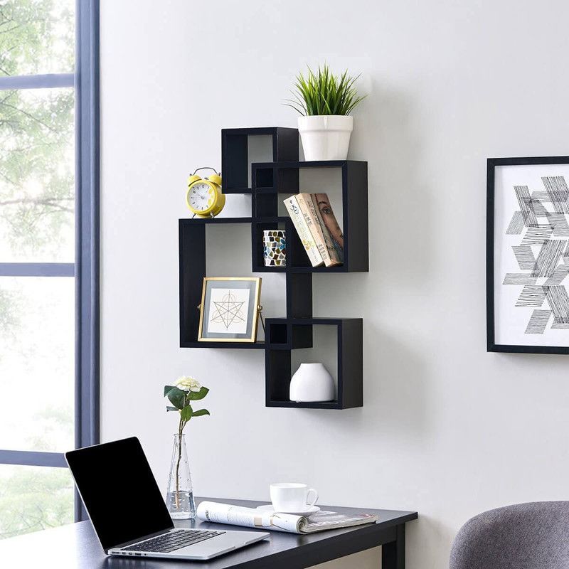 AN Craft MDF (Medium Density Fiber) Wall Shelf  (Number of Shelves - 4, Black)