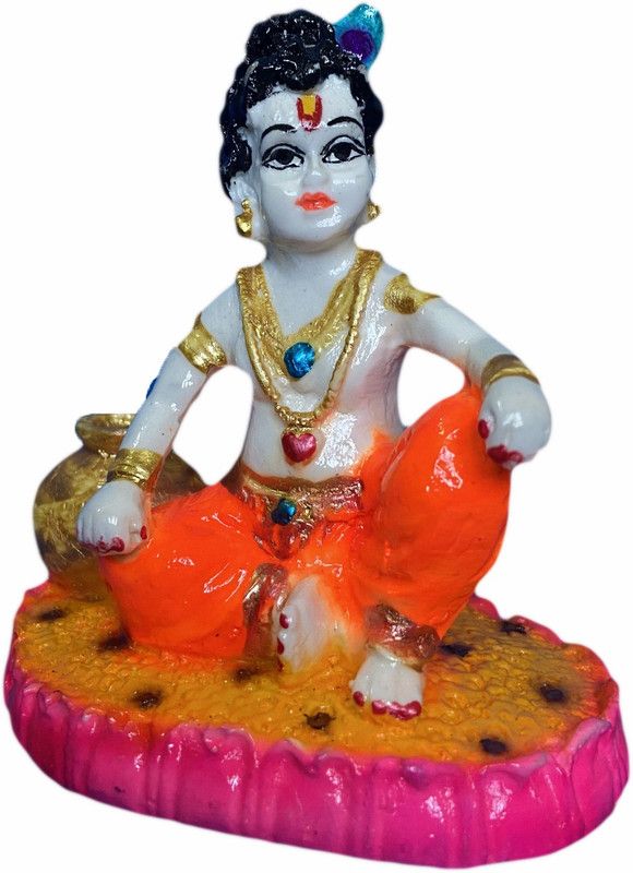 RS Sitting Bala Krishna Statue Idol for Pooja Room,Office and Home Decorative Showpiece - 10 cm  (Polyresin, Orange)