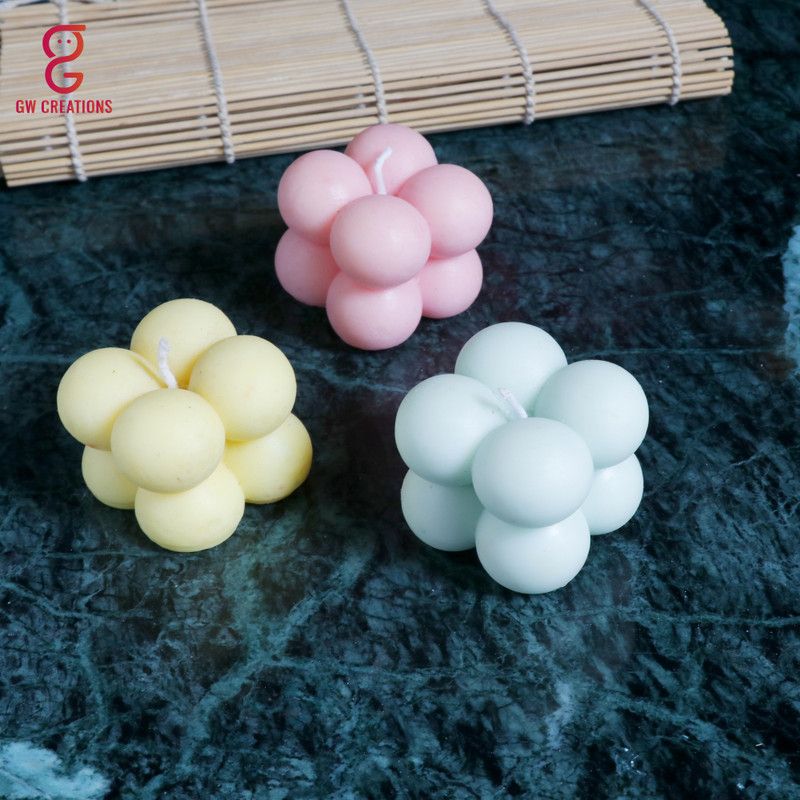 GW Creations Medium Bubble Green Apple Strawberry Sandalwood Scented Candle Candle  (Green, Pink, Yellow, Pack of 3)