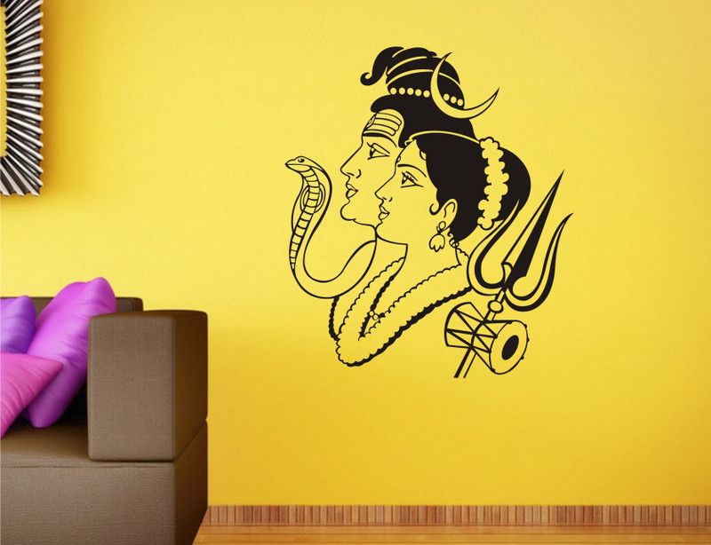 Heaven Decors 59.67 cm God shiva with parwati wall decal and sticker size(67*59)cm Self Adhesive Sticker  (Pack of 1)