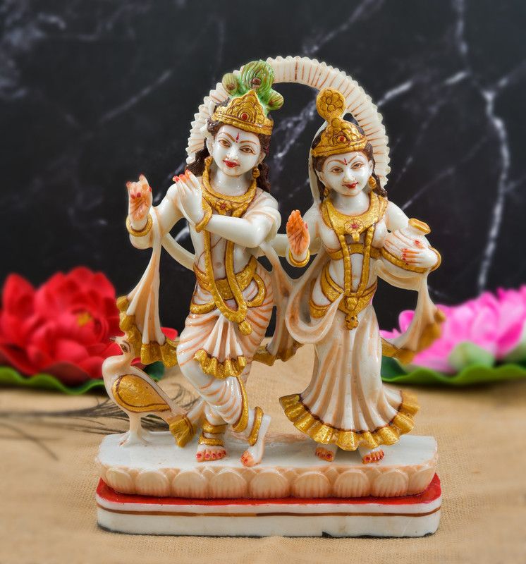 Archna Handicraft Radha Krishna on lotus Base Decorative Showpiece - 25 cm  (Polyresin, White)