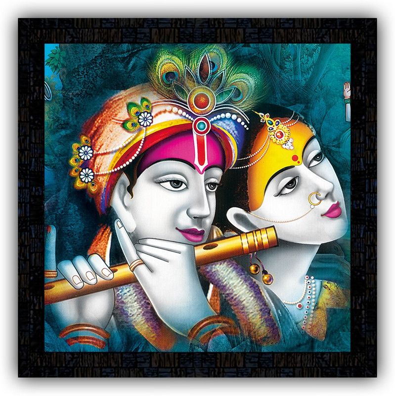 Poster N Frames framed poster of Radha Krishna-m-100 Digital Reprint 14 inch x 14 inch Painting  (With Frame)