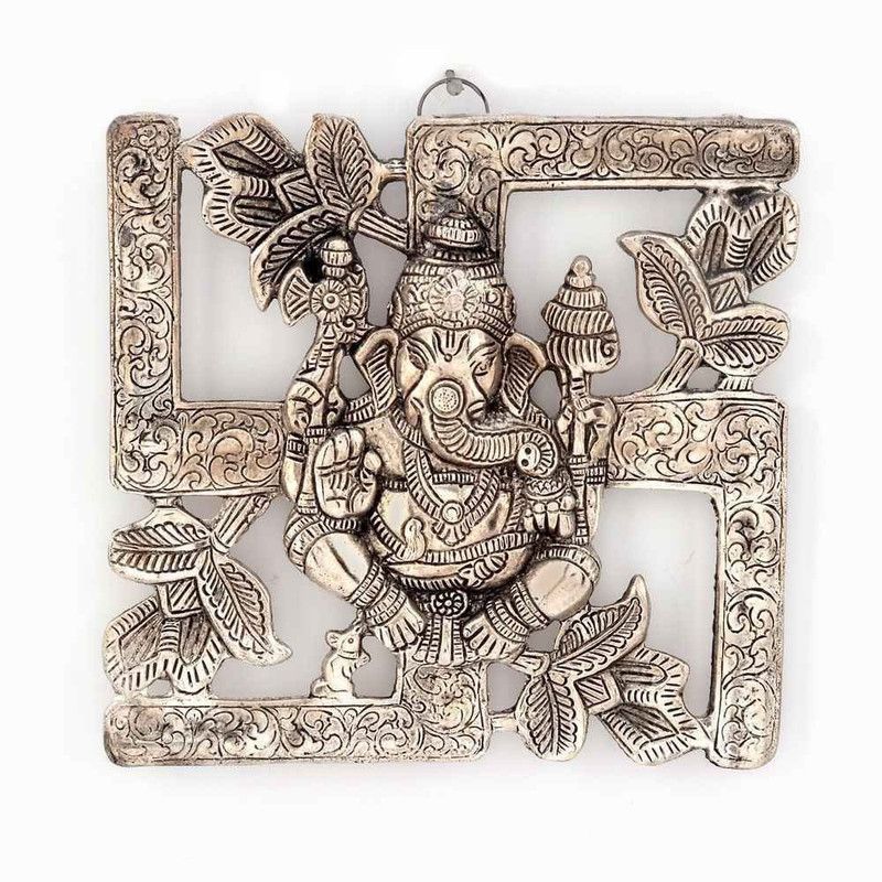 TOTAL FURNISHING Swastik Ganesh Hanging Decorative Showpiece - 22 cm  (Aluminium, Silver)