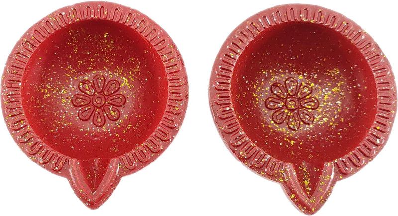 RIDHI SIDHI EXPORTS Terracotta Festival Décor Diya - Red Color Painted Sparkle Work Clay Diya Terracotta Table Diya  (Height: 1.1 inch)
