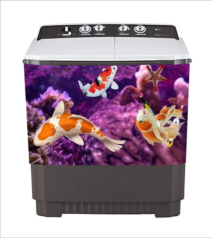 Crown Decals 60 cm decorative abstract fishes water washingmachine sticker Self Adhesive Sticker  (Pack of 1)