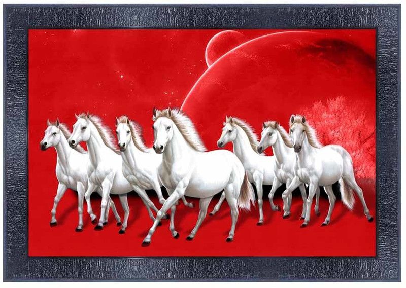 pnf Vastu Seven (7) Horse Frames Wood Photo Frames with Acrylic Sheet (Glass)14079- Digital Reprint 10 inch x 14 inch Painting  (With Frame)