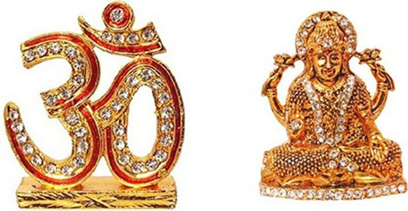 BEI Set of 2 Lord Shiva Symbol OM Sign Idol & Goddess lakshmi / Laxmi & Idol God Statue Gift Item Decorative Showpiece  Decorative Showpiece - 5 cm  (Brass, Multicolor)