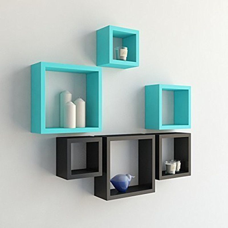 ANB Enterprises Wall shelf Square shape shelves MDF Wall hanging mounted floating wall decorative MDF MDF (Medium Density Fiber) Wall Shelf  (Number of Shelves - 6, Black, Blue)