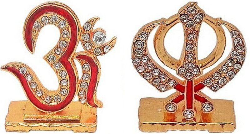 BEI Combo Of 2 OM Sign Idol & Punjabi Khanda symbols of Sikh Idol Decorative Showpiece - 3.81 cm  (Brass, Gold)
