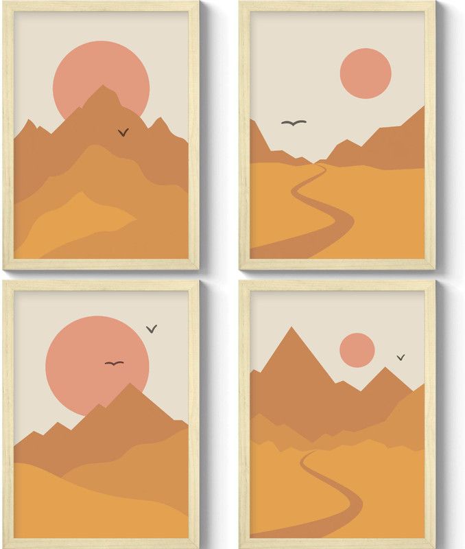 GS Decor Digital Reprint 16 inch x 12 inch Painting  (With Frame, Pack of 4)
