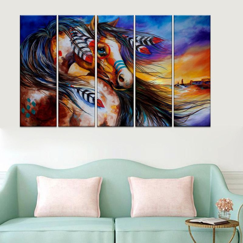 uDecore Beautiful Horse Wall Painting/Canvas Print Wall Hanging/Home Decor for Living Room, Bedroom, Office Decoration in 5 Panel set (Size W-100 cm x H-61 cm) Canvas 24 inch x 39.3 inch Painting  (With Frame, Pack of 5)